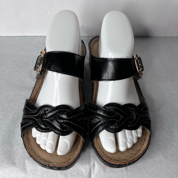 Styluxe Black Braided Leather Sandals with Mary Jane Strap size8 - Picture 1 of 6